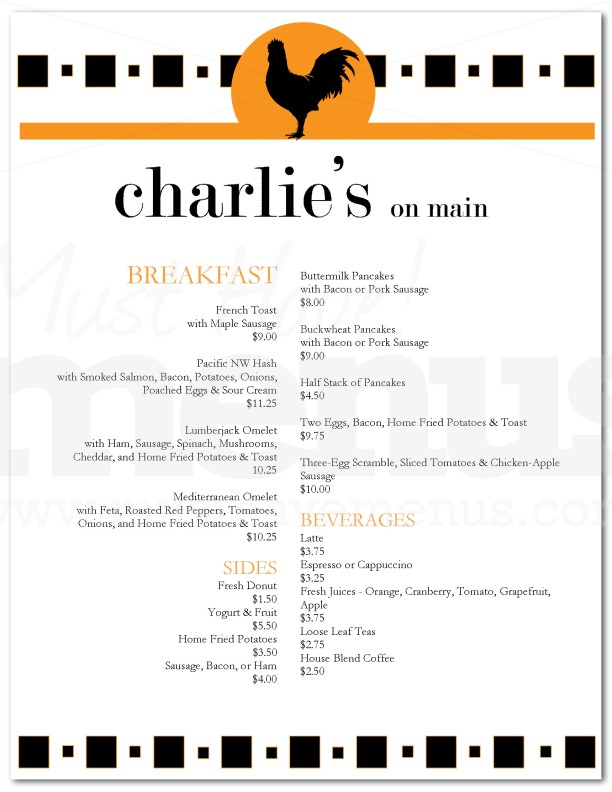 Bistro Breakfast Menu Page 1