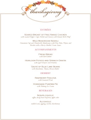 Customize Restaurant Thanksgiving Menu