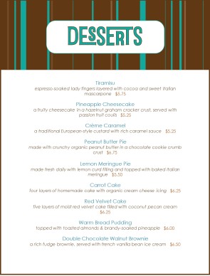 Customize Chocolate Desserts Menu