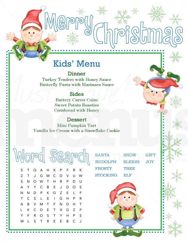 Christmas Kids Menu Page 1