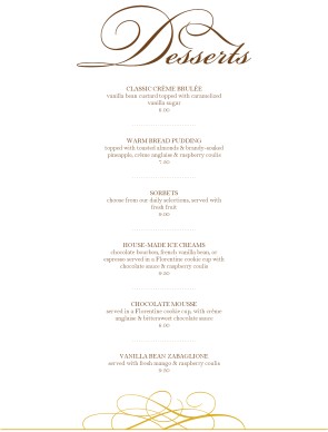 Customize Dessert Cake Menu
