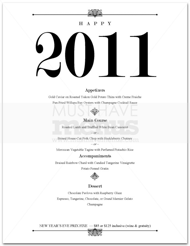 New Years Eve Dinner Menu | Page 1