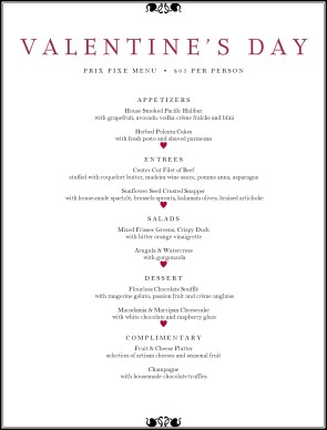 Customize Valentine's Day Dinner Menu