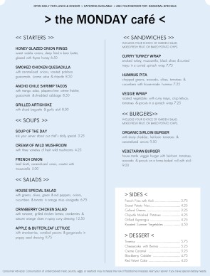 Customize Cafe Food Menu