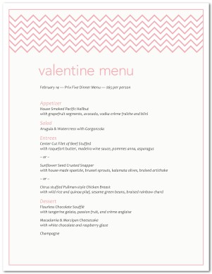 Restaurant Valentine's Day Dinner Menu
