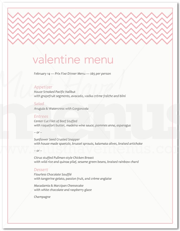 Restaurant Valentine's Day Dinner Menu | page 1