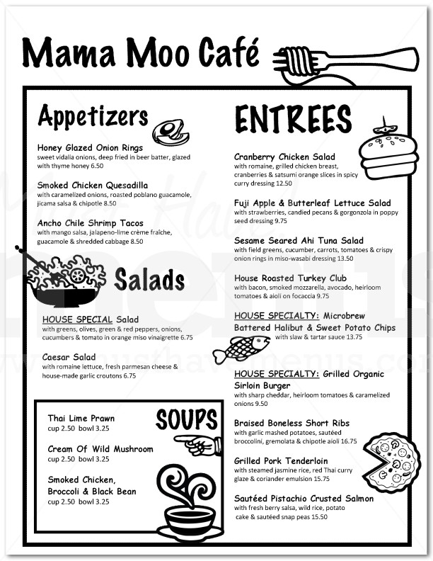 restaurants menus examples