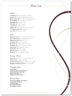 wine list template