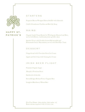 Customize St Patricks Day Menu