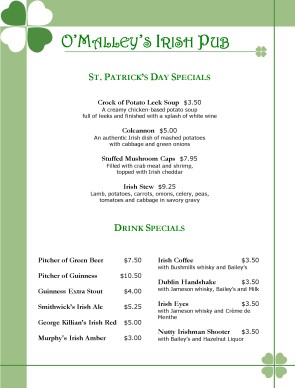 st patricks day menus wolfeboro nh