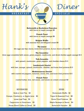 Customize American Breakfast Menu Customize American Breakfast Menu