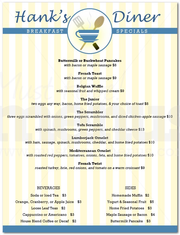 American Breakfast Menu Page 1