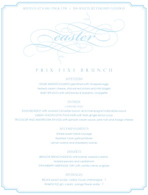 Customize Menu for Easter Brunch