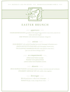 Customize Brunch Menu for Easter