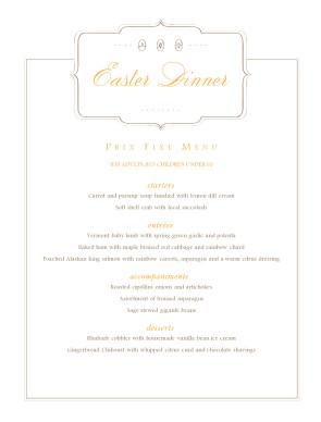 Customize Easter Dinner Menu