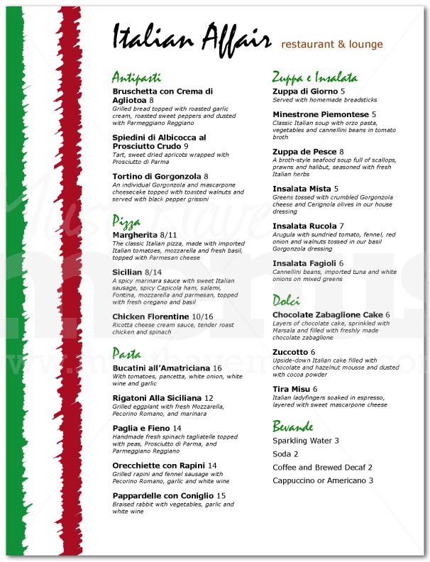 Italian Restaurant Drinks Menu Italian Restaurant Drinks Menu