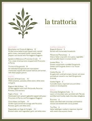 Customize Italian Dinner Menu