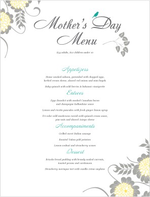 Customize Menu for Mothers Day