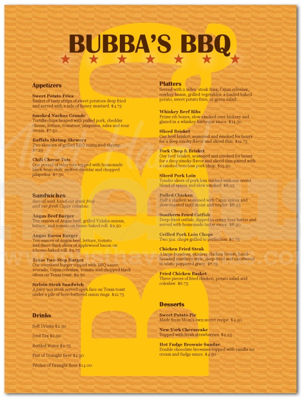 restaurant menus samples