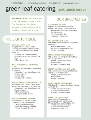 Customize Catering Box Lunch Menu
