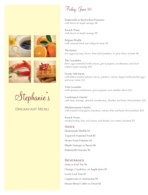 Customize Breakfast Special Menu