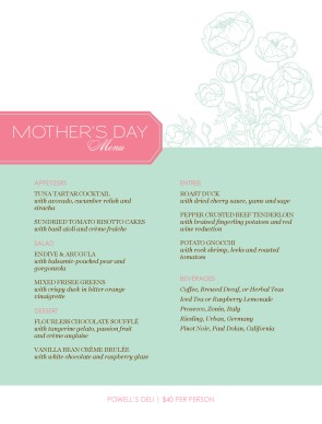 Customize Mothers Day Dinner Menu