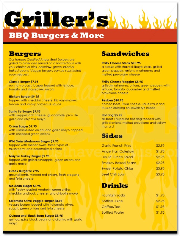 Burger Bar Menu | Page 1