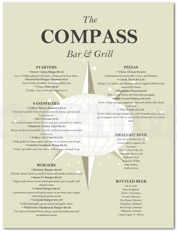 Compass Pub Menu Page 1