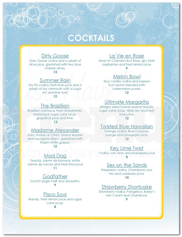 Sample Bar Menu | page 1