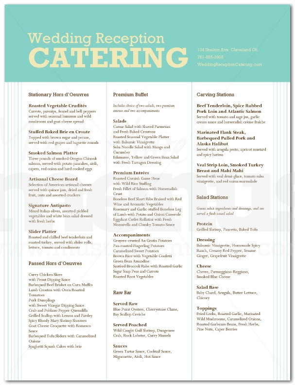 Buffet Wedding Menu Page 1