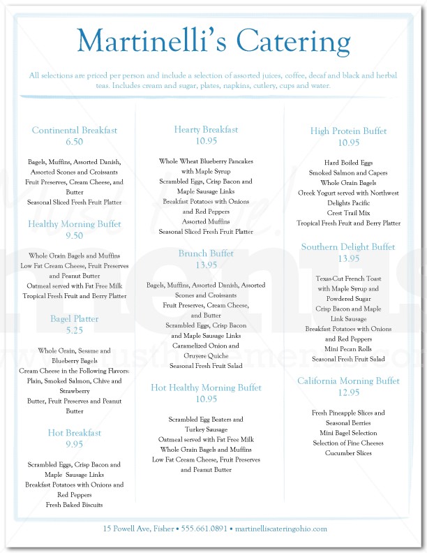 Breakfast Buffet Menu Page 1