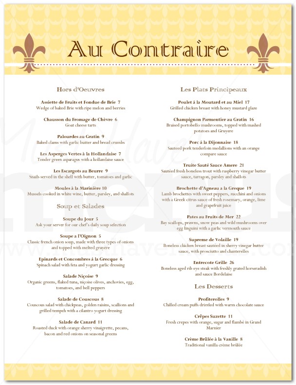 French Cafe Menu Examples French Cafe Menu Examples