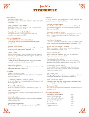 Customize Steak and Seafood Menu