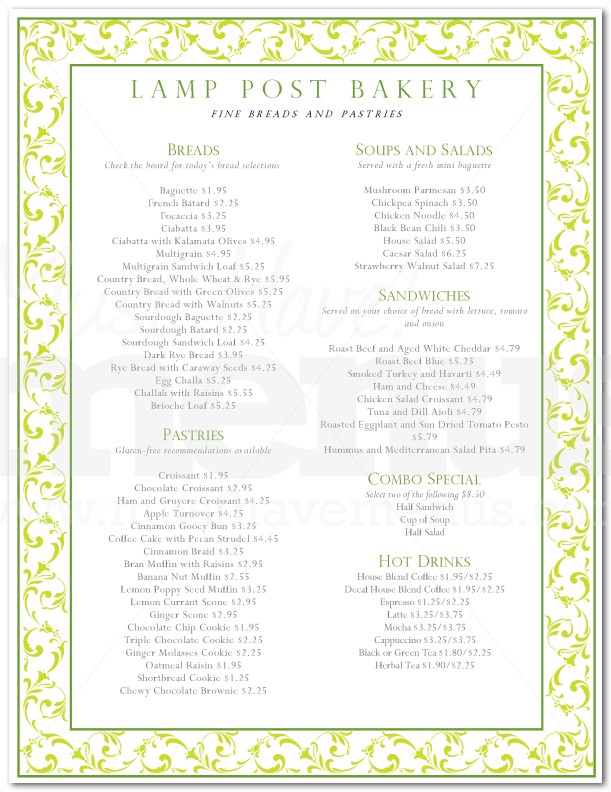 French Bakery Menu Page 1