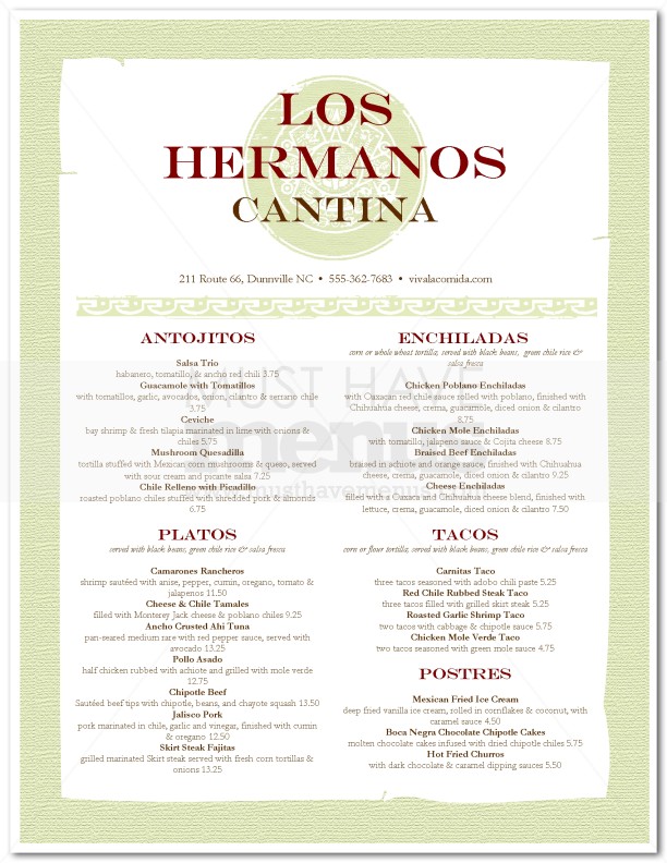 spanish restaurant menu project