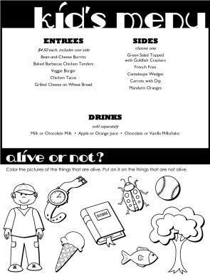 Customize Kids Dinner Menu