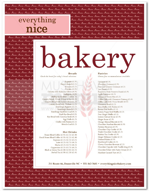 Bread Bakery Menu Page 1