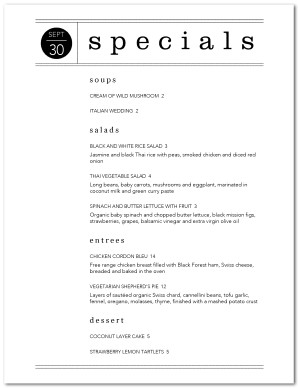 restaurant daily special menu template daily special menus