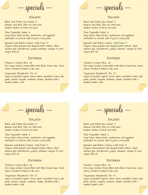 Customize Dinner Special Mini Menu