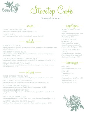 Customize Green Cafe Menu