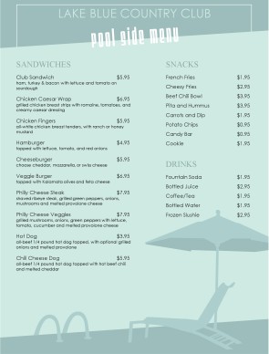 Customize Country Club Pool Menu
