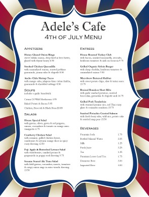 4th of july menu template customize july 4th menu 4th of july menu template customize july 4th menu
