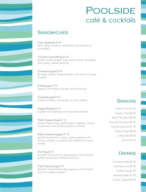 Customize Poolside Menu
