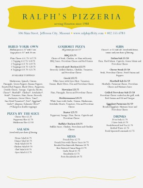 Customize City Pizza Menu