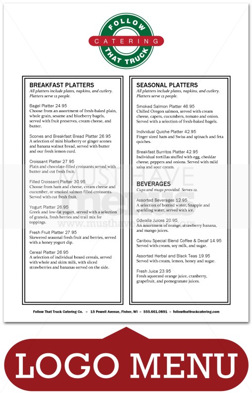 Seasonal Breakfast Platter Menu Page 1