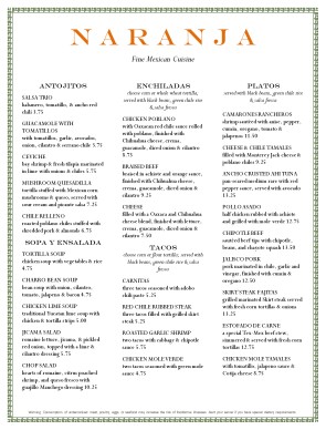 Mexican Buffet Menu | Mexican Menus