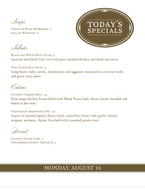 Customize Supper Specials Menu