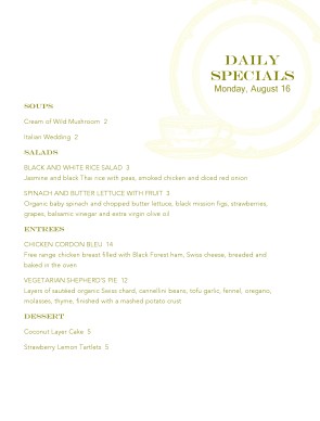 Customize Simple Specials Menu