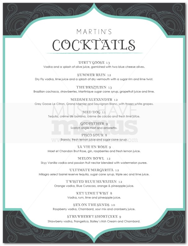 Frozen Cocktail Menu Page 1
