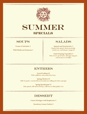 Customize Summer Specials Menu